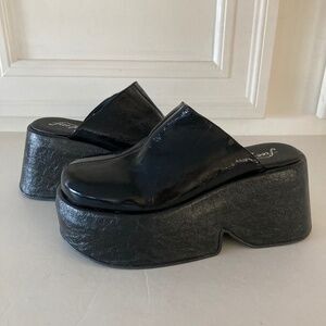 Free People Disco Dawn Platform Black Patent Leather Mules Sz 38